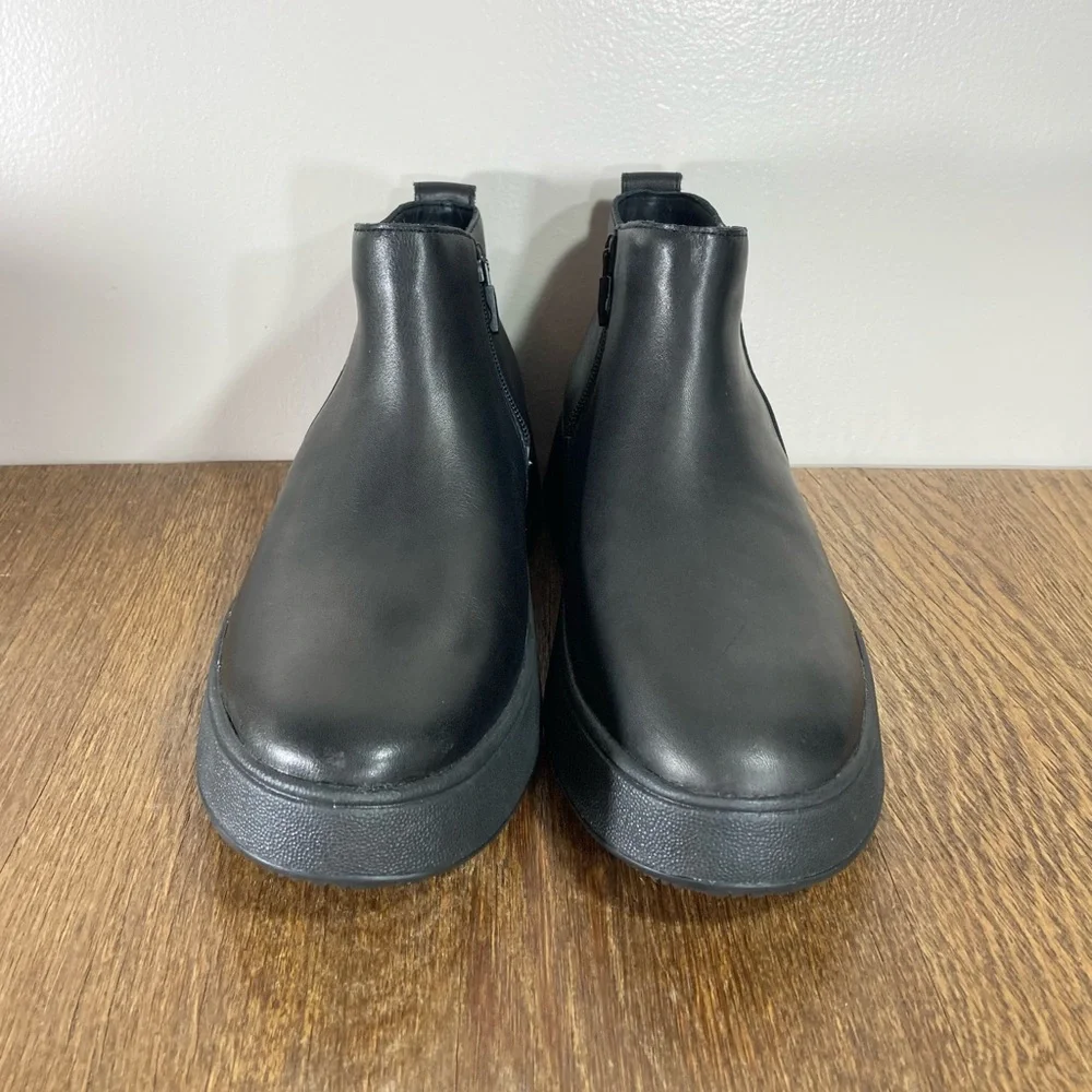 New FitFlop F-Mode Leather Platform Zip Ankle Boot Women’s Size 8.5 Black - Picture 3 of 9